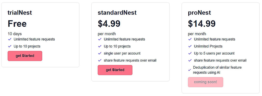 Pricing screenshot
