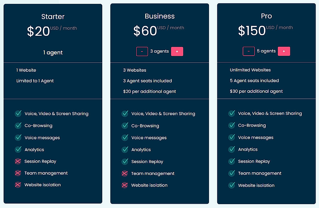 Pricing screenshot