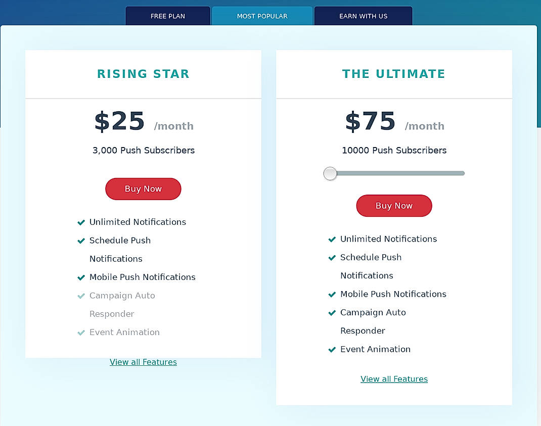 Pricing screenshot