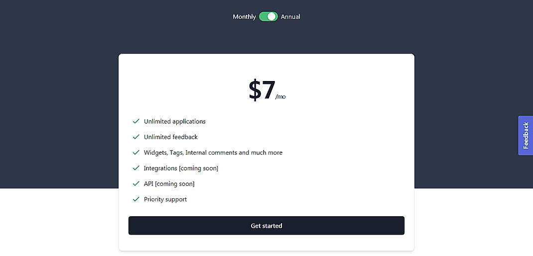 Pricing screenshot