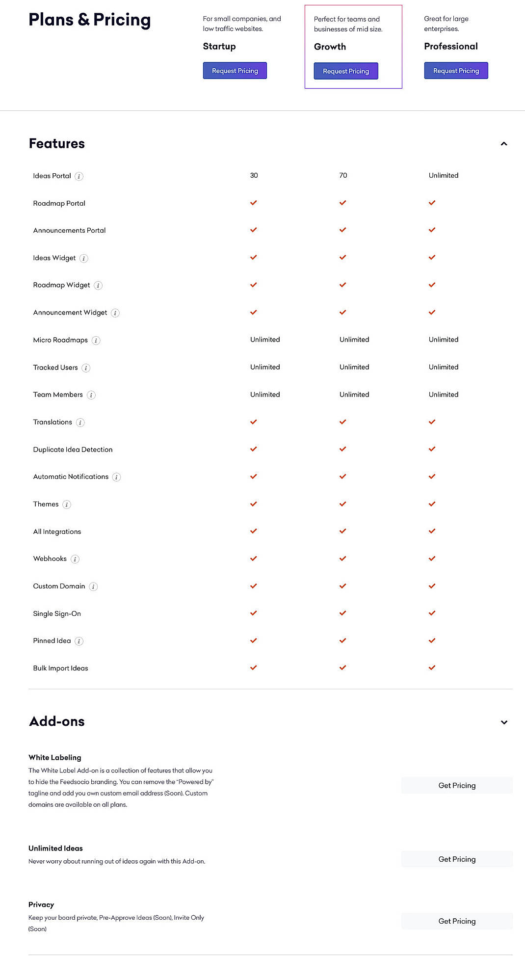Pricing screenshot