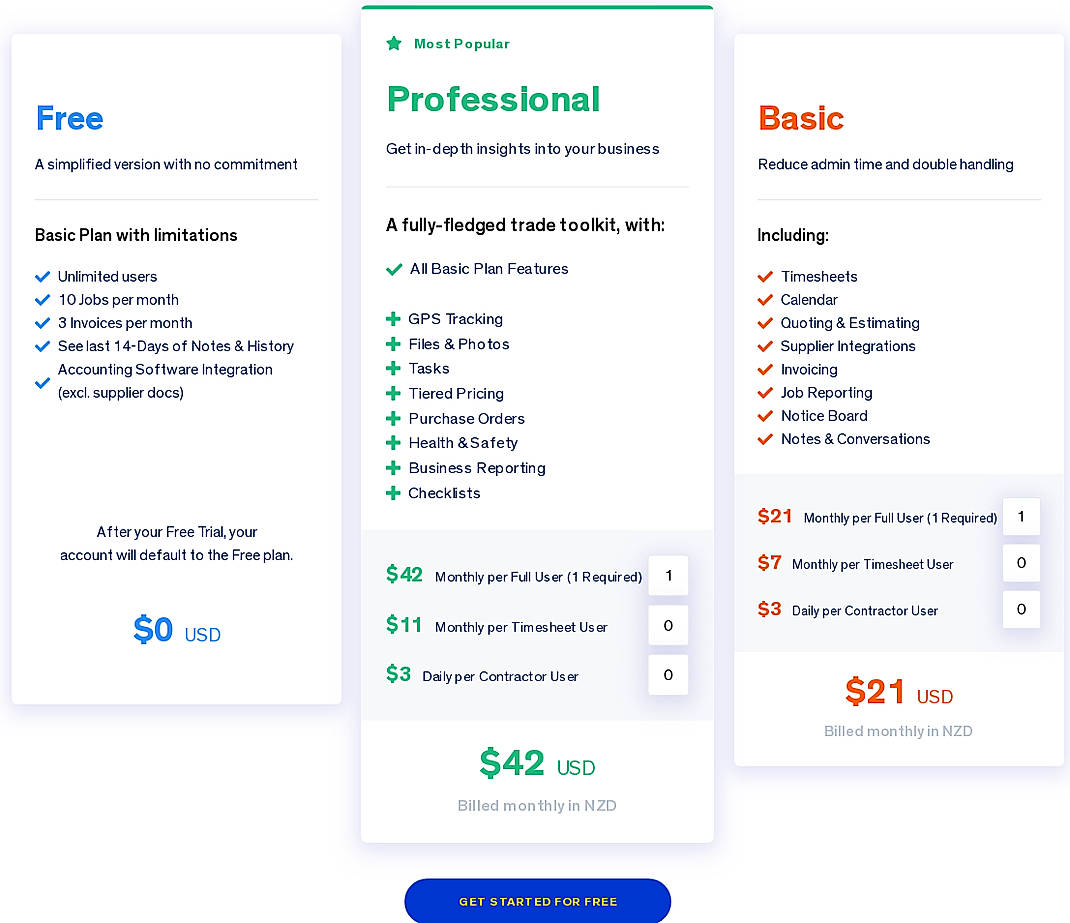 Pricing screenshot