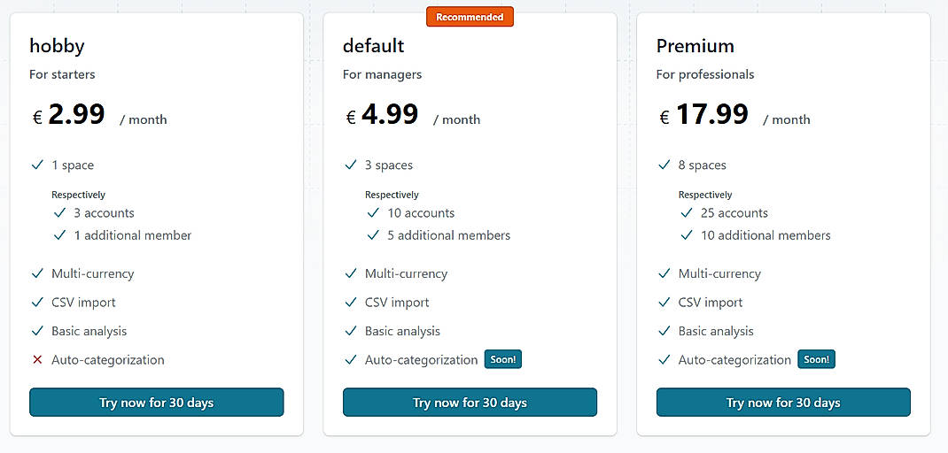 Pricing screenshot