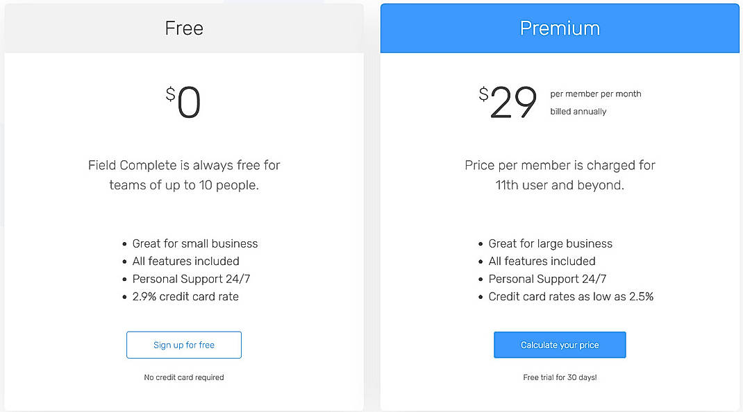 Pricing screenshot