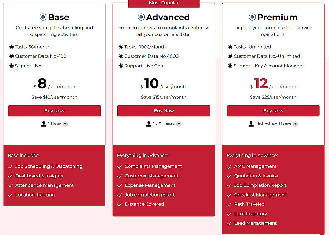 Pricing screenshot