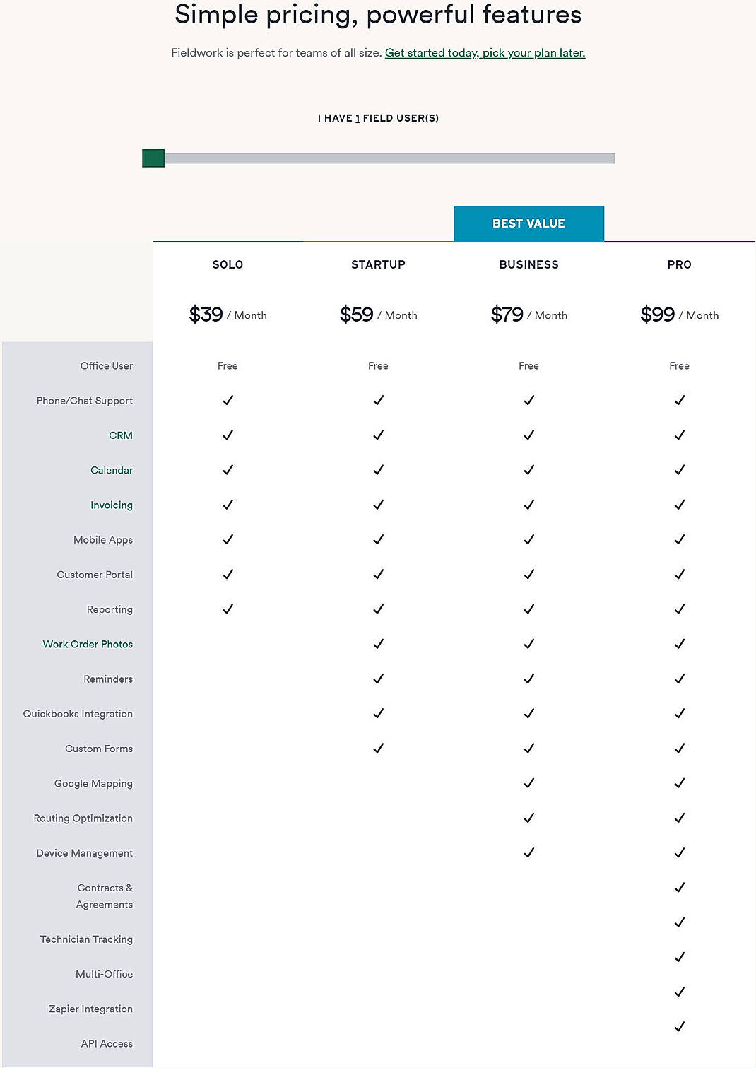 Pricing screenshot