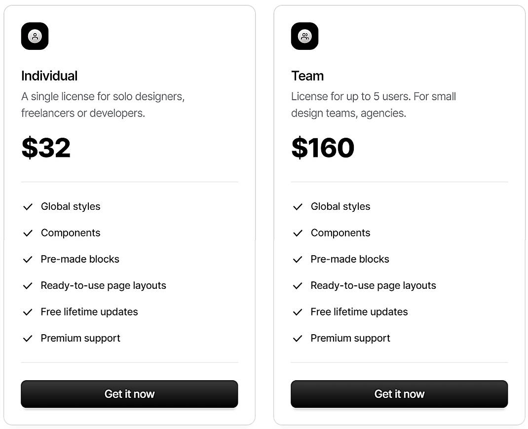 Pricing screenshot