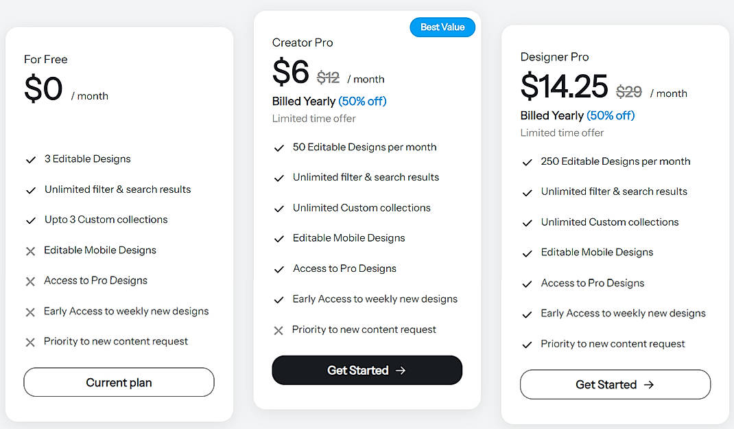 Pricing screenshot