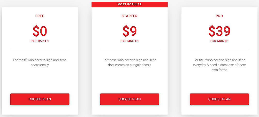 Pricing screenshot