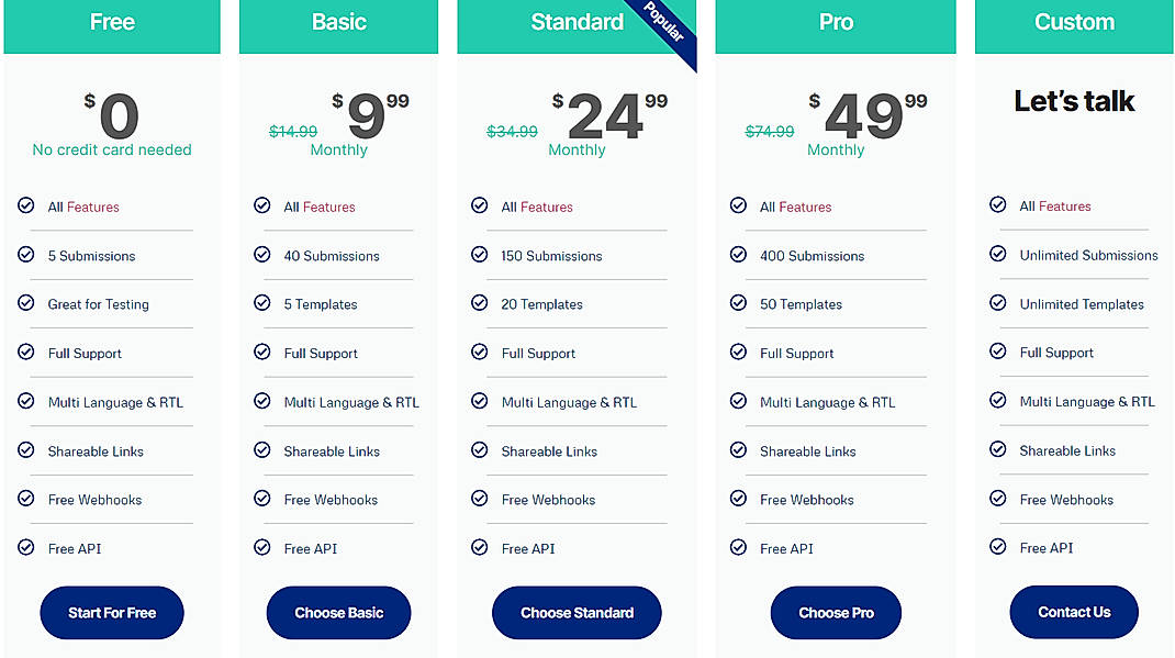 Pricing screenshot