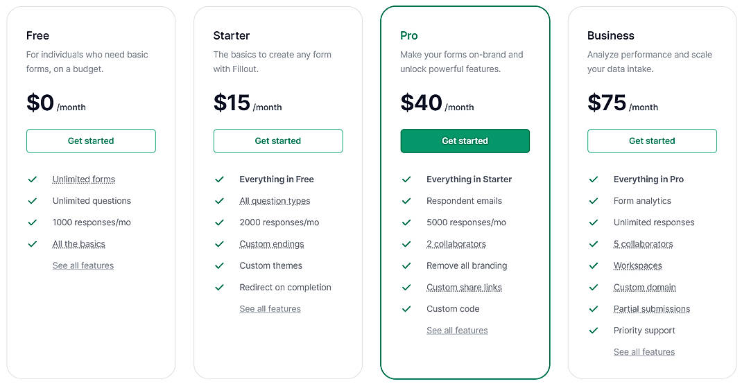 Pricing screenshot