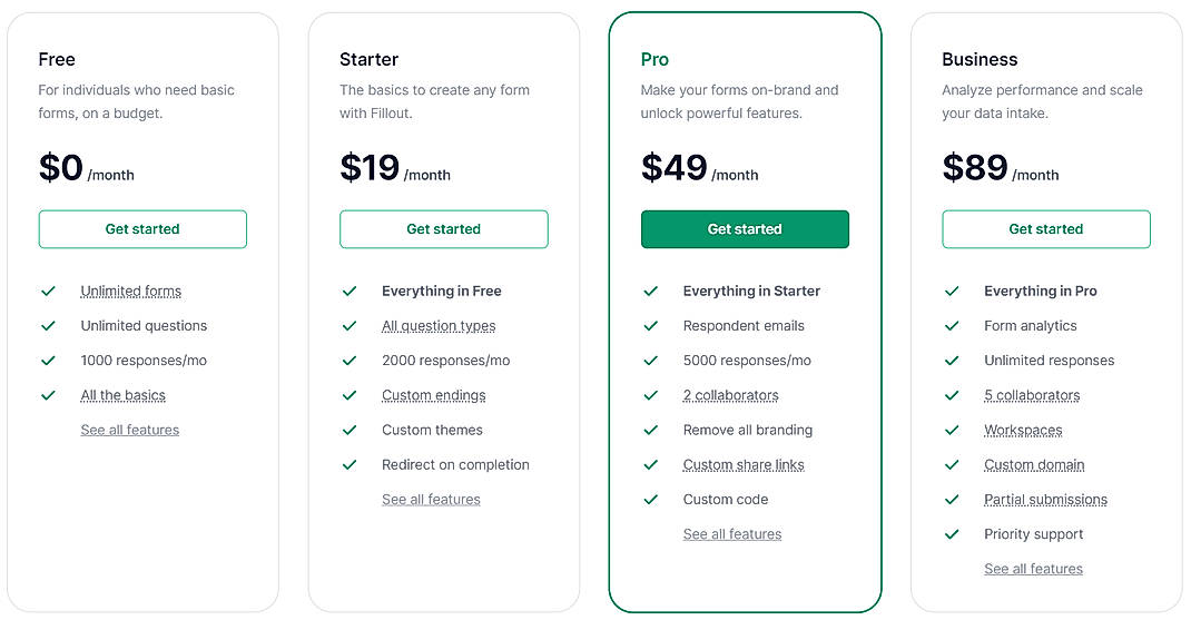 Pricing screenshot