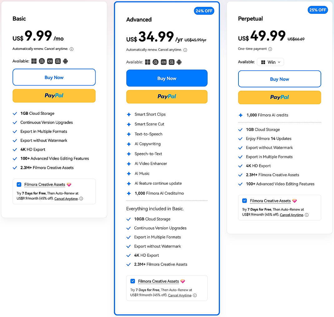 Pricing screenshot