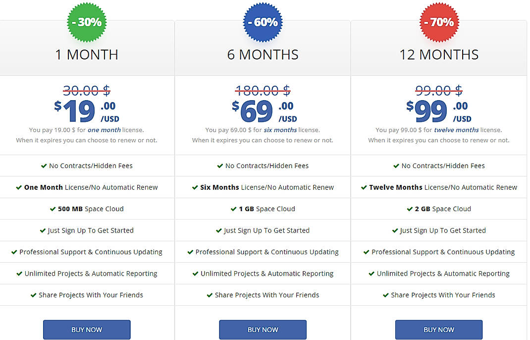 Pricing screenshot