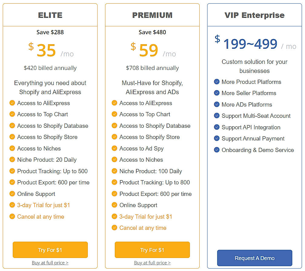 Pricing screenshot