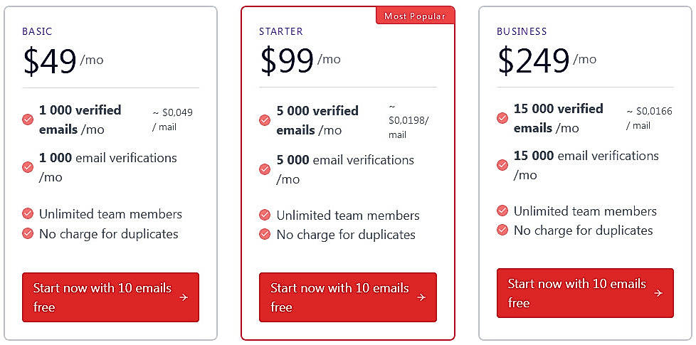Pricing screenshot