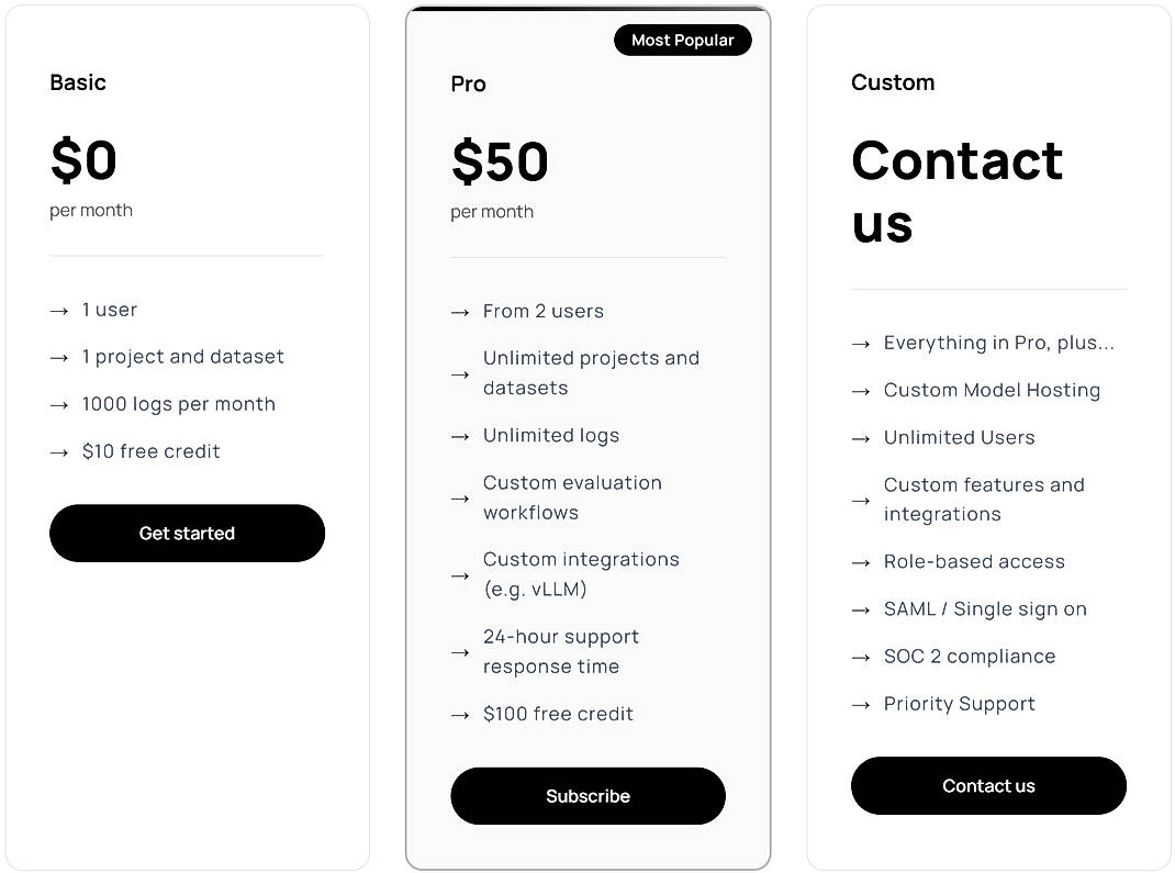 Pricing screenshot