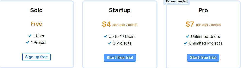 Pricing screenshot