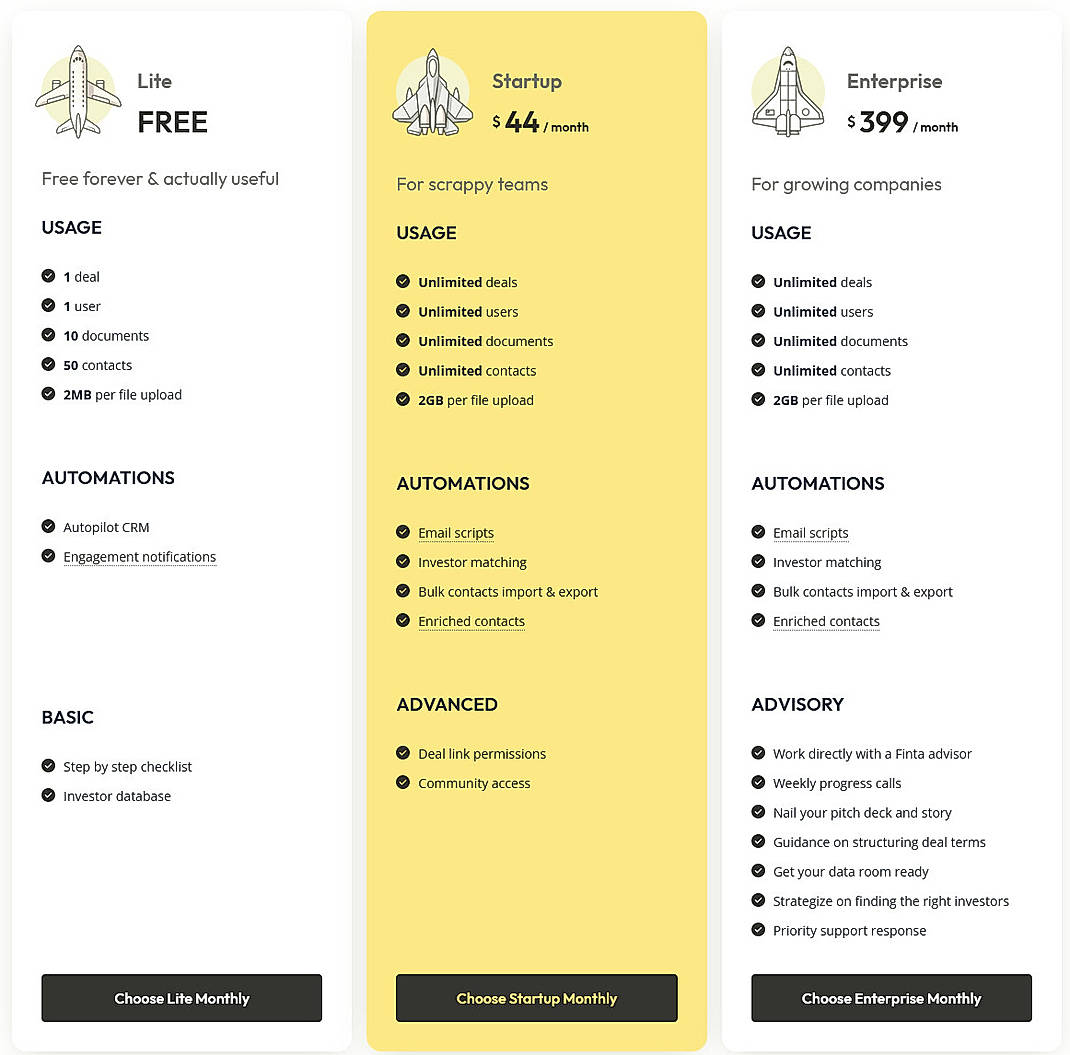 Pricing screenshot