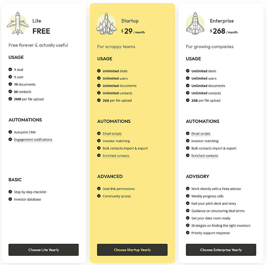 Pricing screenshot