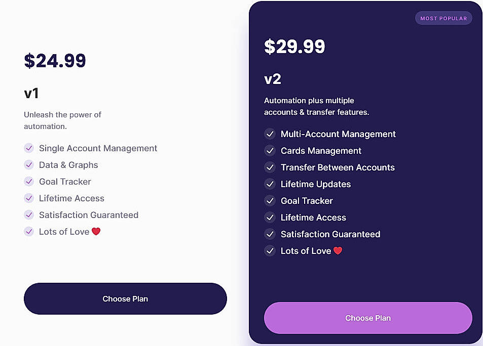 Pricing screenshot