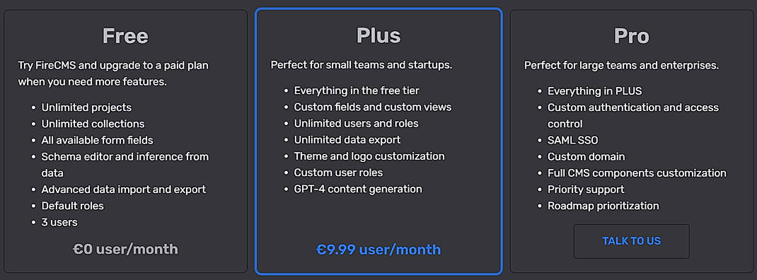 Pricing screenshot