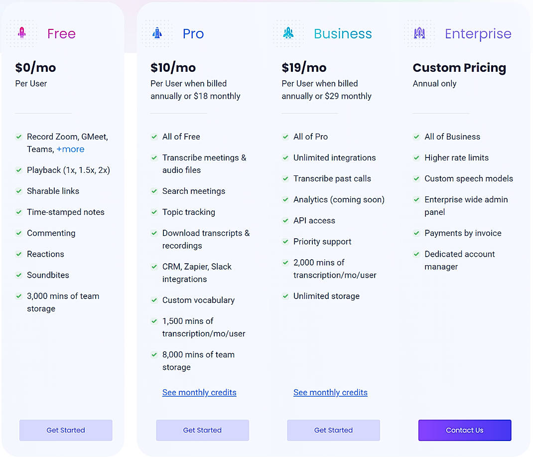 Pricing screenshot