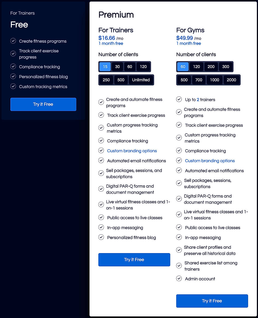 Pricing screenshot