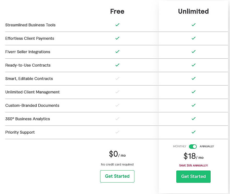 Pricing screenshot