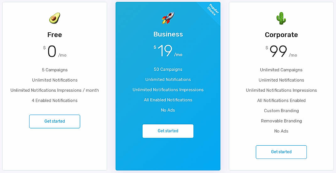 Pricing screenshot