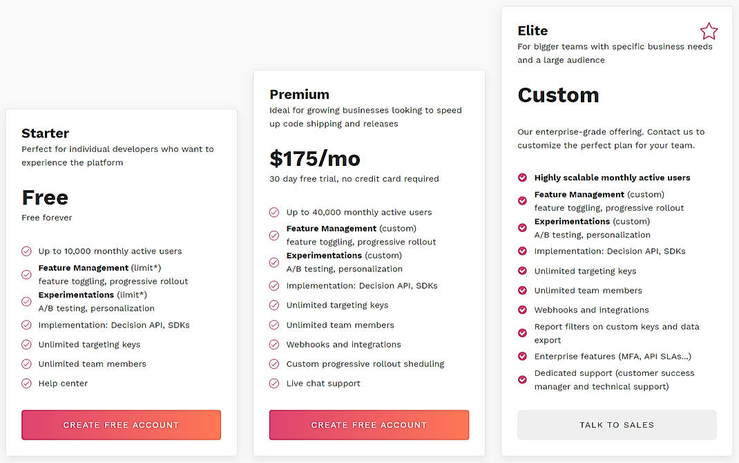 Pricing screenshot