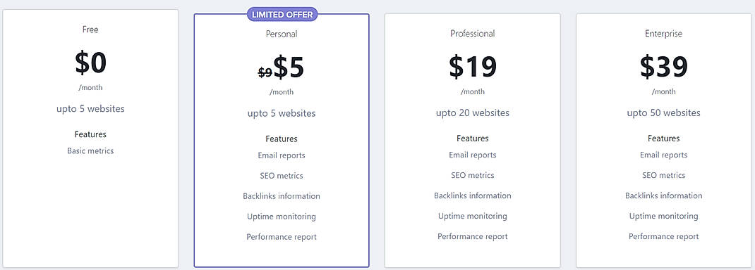 Pricing screenshot