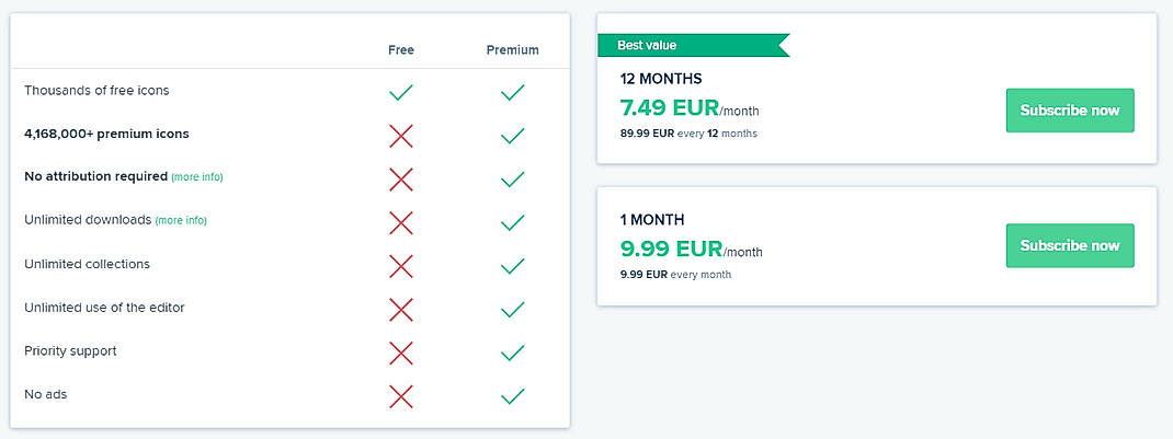Pricing screenshot
