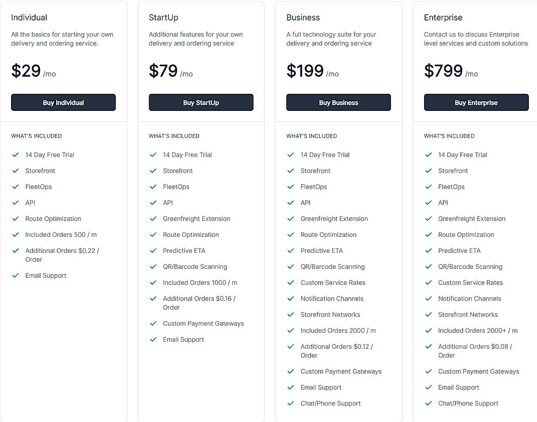 Pricing screenshot