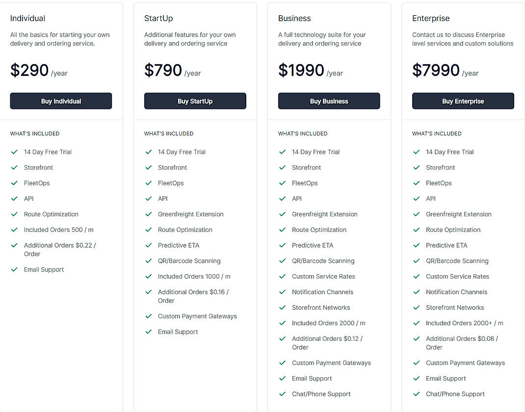 Pricing screenshot