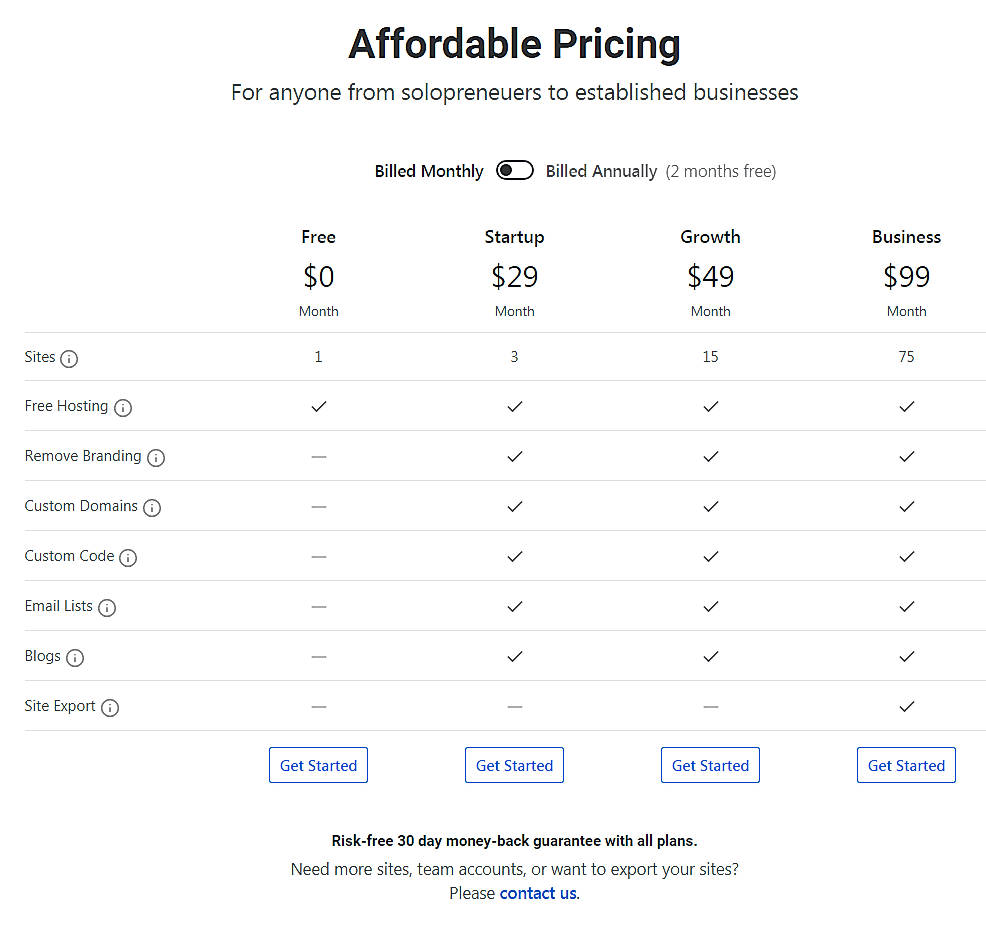 Pricing screenshot