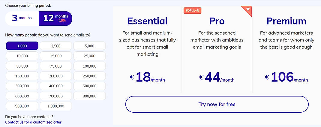 Pricing screenshot