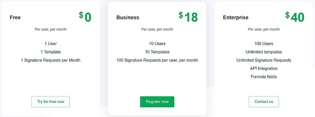 Pricing screenshot