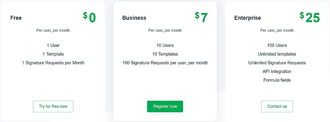 Pricing screenshot