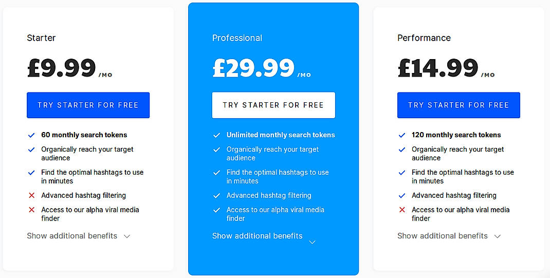Pricing screenshot