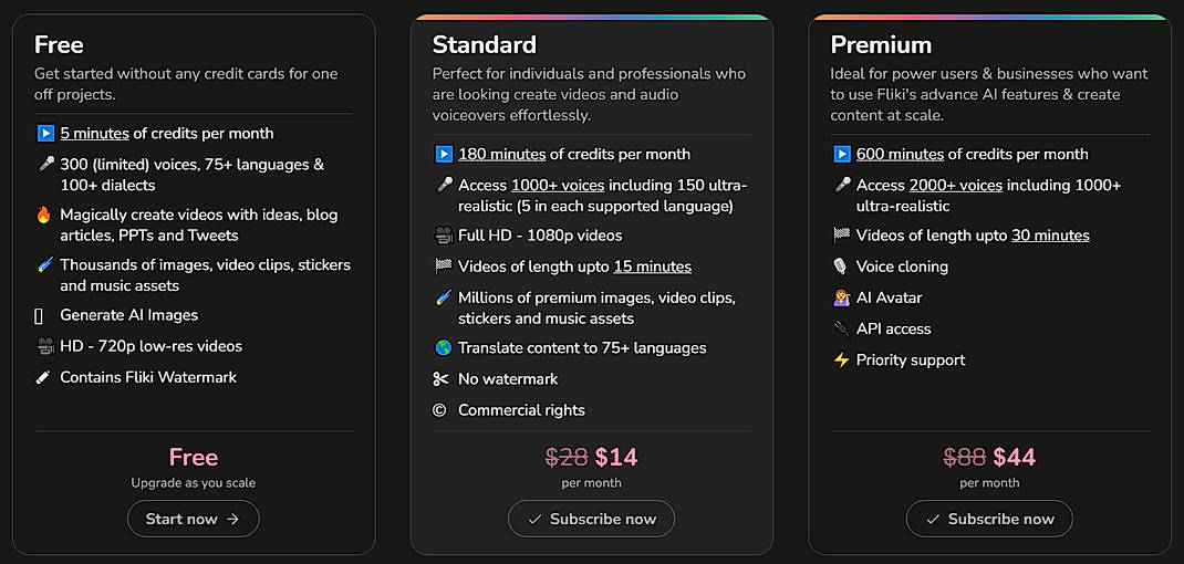 Pricing screenshot