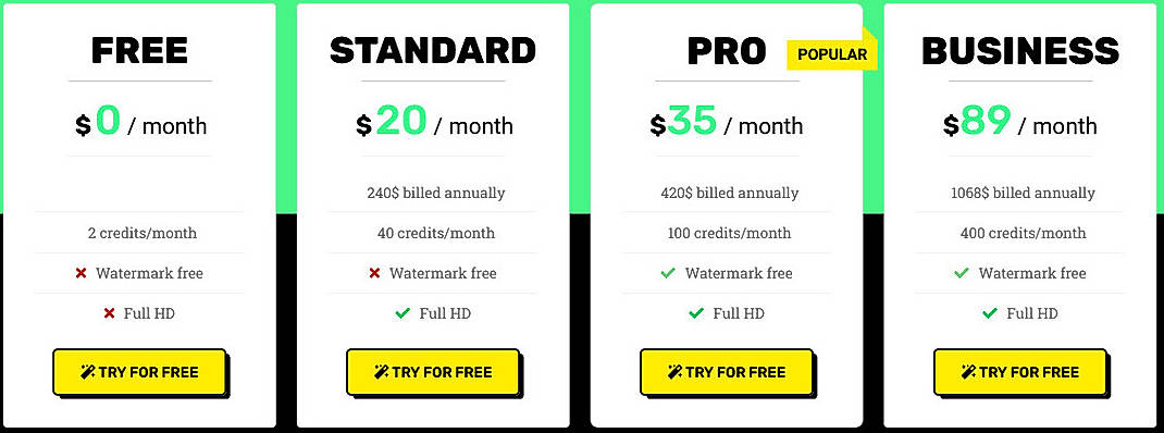 Pricing screenshot