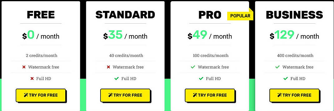 Pricing screenshot