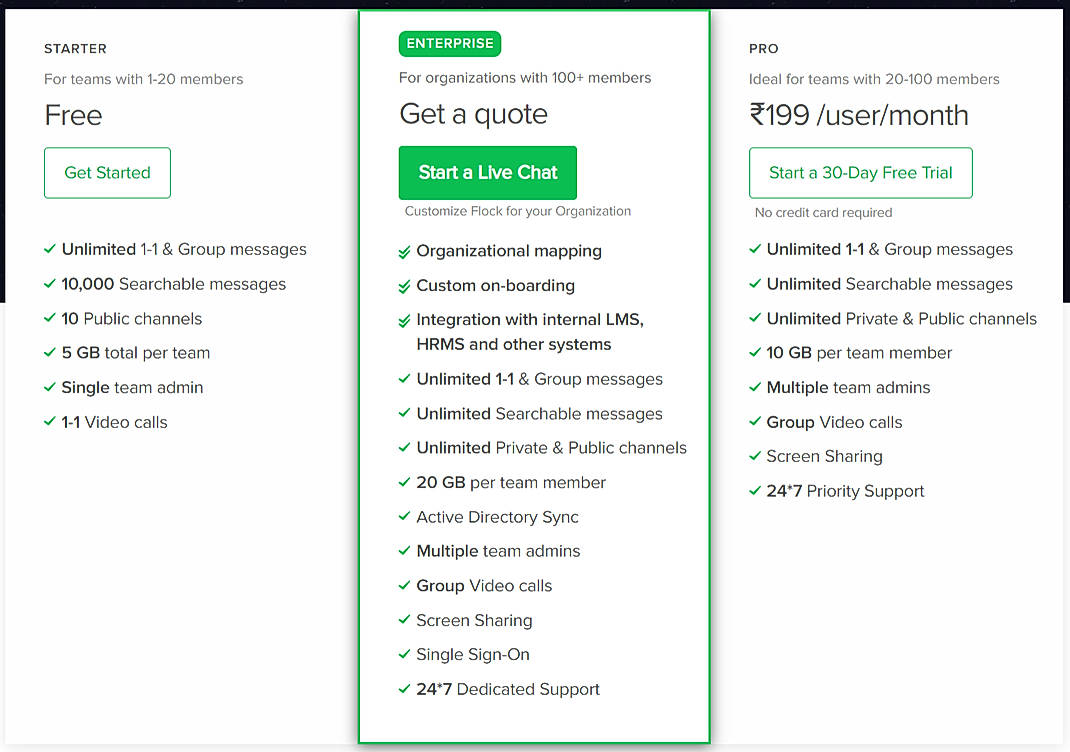 Pricing screenshot