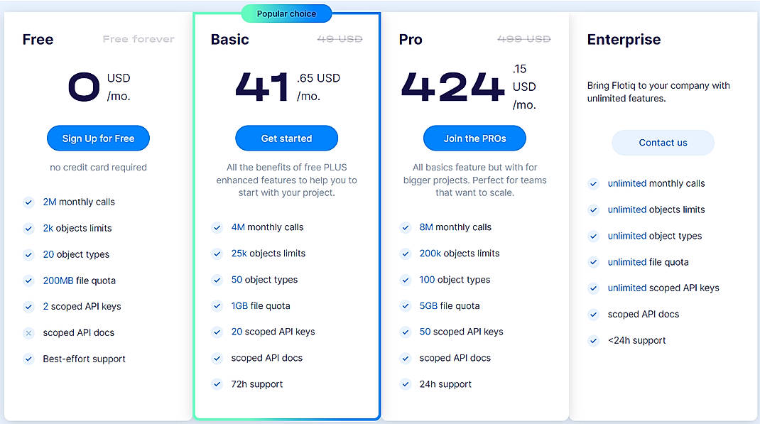 Pricing screenshot
