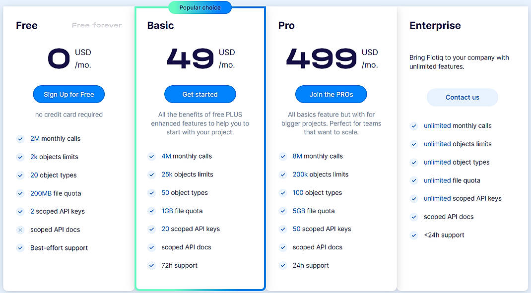 Pricing screenshot