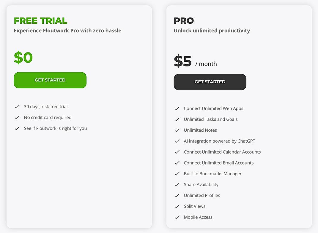 Pricing screenshot