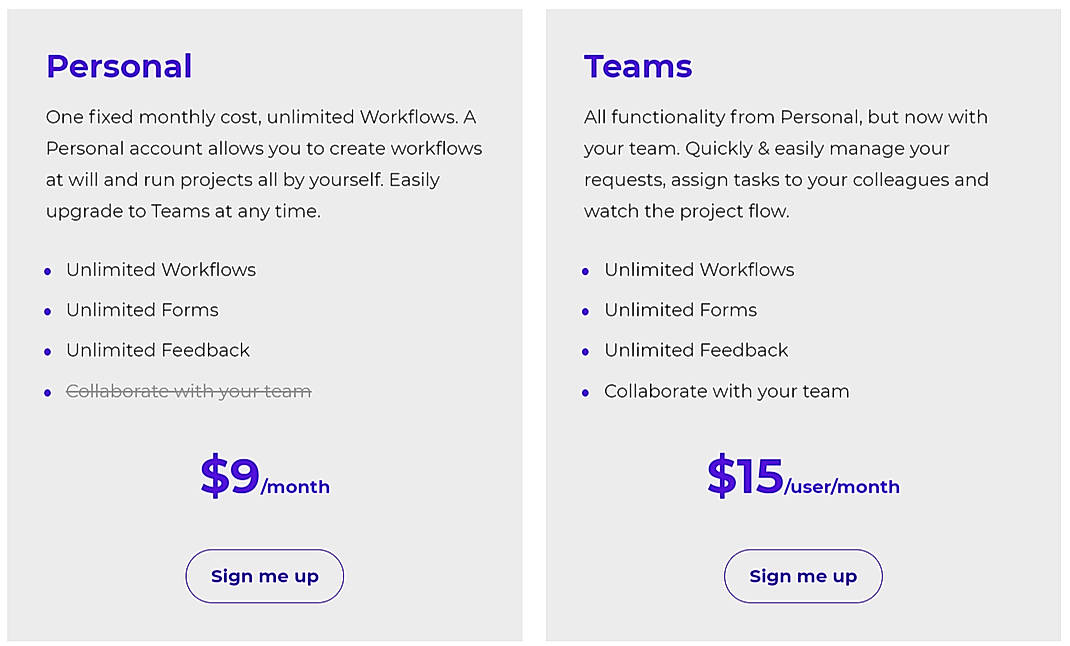 Pricing screenshot