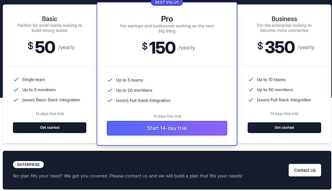 Pricing screenshot