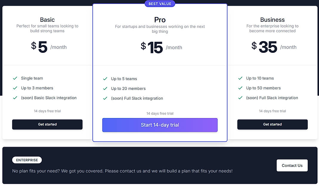 Pricing screenshot